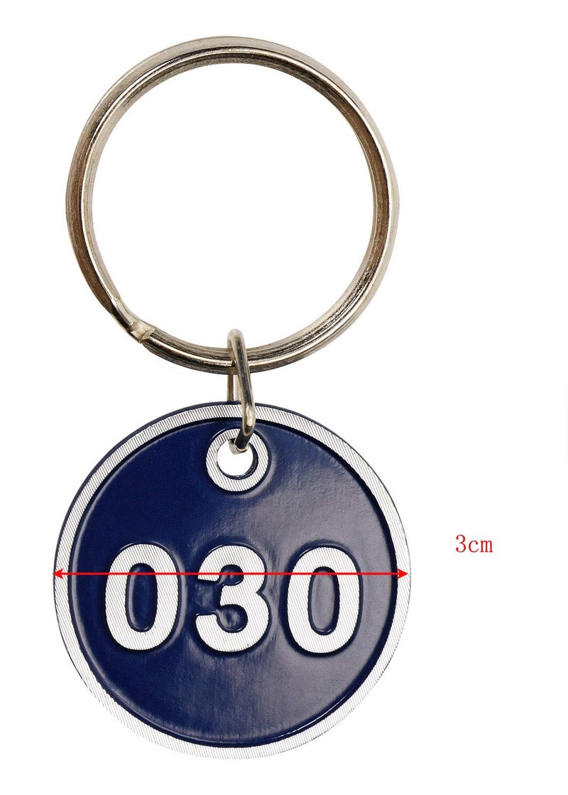 ONLYKXY 1-100 رقم ملون من معدن الألومنيوم الصلب المرقم لتحديد علامات التعليق وعلامات تعريف الأمتعة مع حلقات مقسمة لمعرف نظام خزانة صندوق المفاتيح المشفر المنظم (أزرق داكن) - Image 2